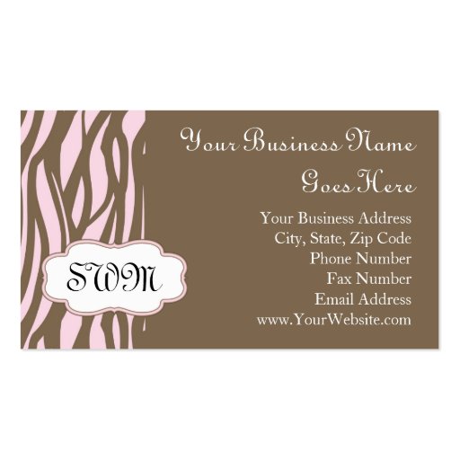 Soft Pink and Brown Monogram Frame Business Cards (front side)