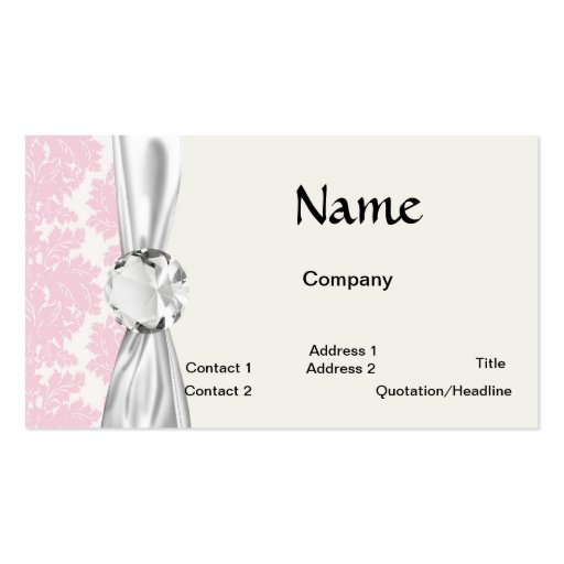 soft pink and white flourish damask pattern business cards (front side)