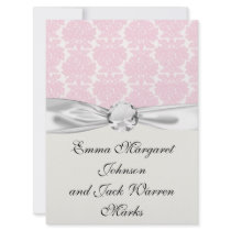 soft pink and white flourish damask pattern invites