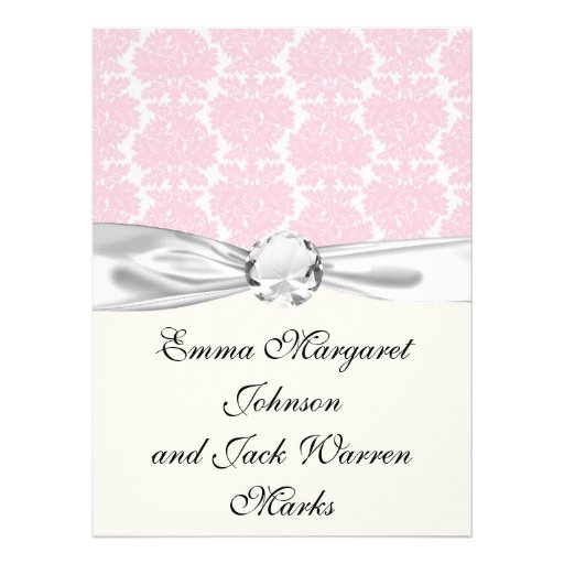 soft pink and white flourish damask pattern invites