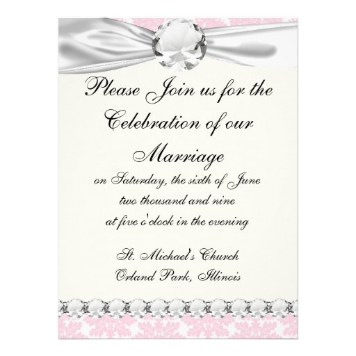 soft pink and white flourish damask pattern invites