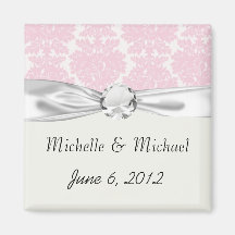 soft pink and white flourish damask pattern magnets
