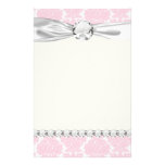 soft pink and white flourish damask pattern customized stationery