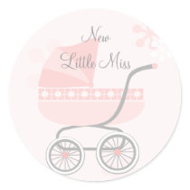 Soft Pink Baby Buggy Round Stickers