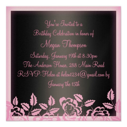 Soft Pink & Black Rose Sweet16 Birthday Invite