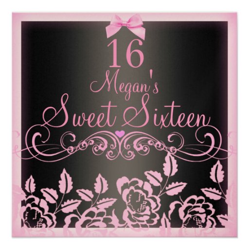 Soft Pink & Black Rose Sweet16 Birthday Invite