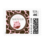 Soft pink + brown zebra girls baby shower stamps stamps