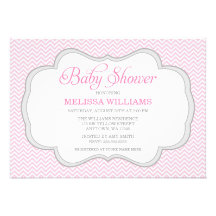 Soft Pink Chevron Gray Frame Baby Shower Invite