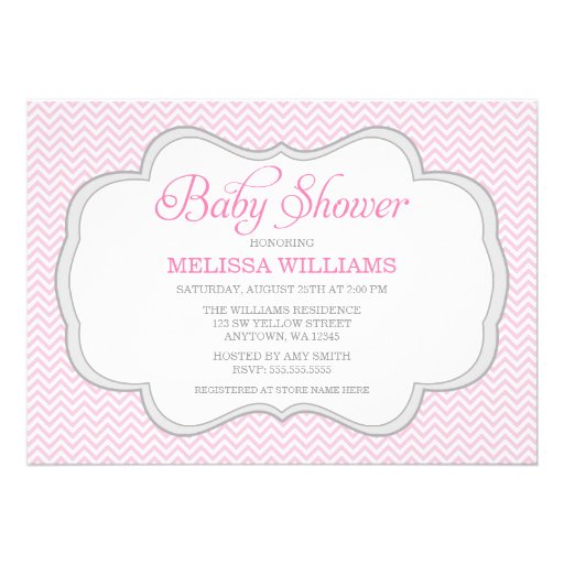 Soft Pink Chevron Gray Frame Baby Shower Invite
