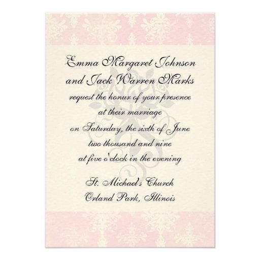 soft pink distressed damask pattern custom announcements