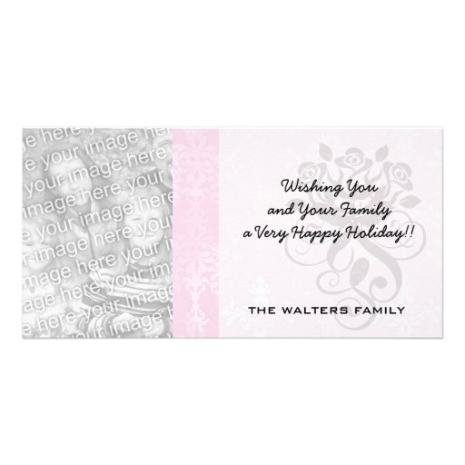 soft pink distressed damask pattern photo card