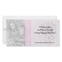 soft pink distressed damask pattern photo card