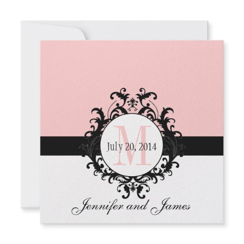 Soft Pink Monogram Damask Wedding Invitation invitation