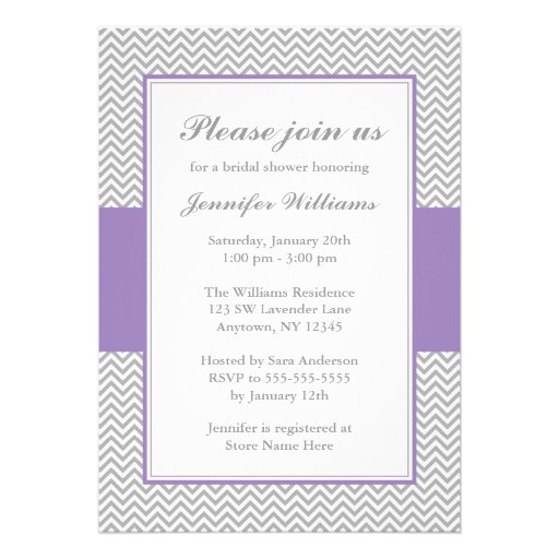Soft Purple and Gray Chevron Bridal Shower Custom Invitations