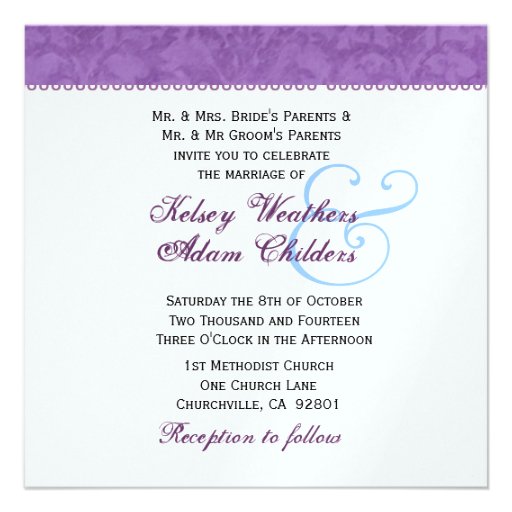 Soft Purple and White Damask Wedding Template Announcement