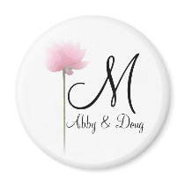 Soft rose with monogram fridge magnet