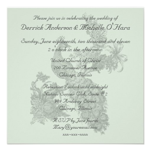 Soft Teal Crosshatch Peacock Wedding Invitation