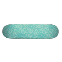 Soft Turquoise Damask Pattern Skateboard Decks