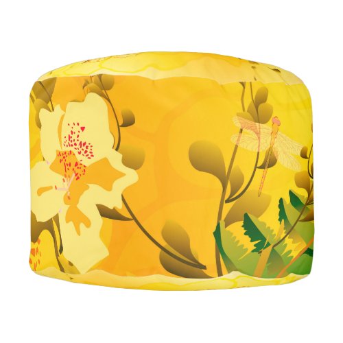 Soft yellow flowers round pouf