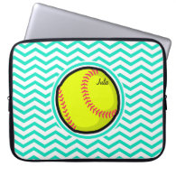 Softball; Aqua Green Chevron Laptop Sleeve