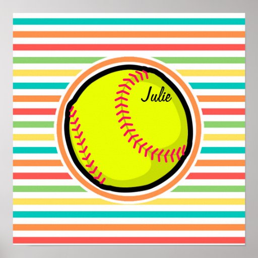 Softball; Bright Rainbow Stripes Poster | Zazzle