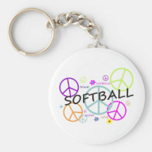 Softball Colored Peace Signs Keychain