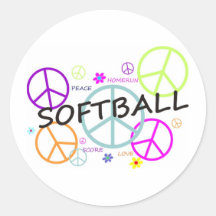 Softball Colored Peace Signs Stickers