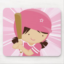 Softball Girl Batter in Pink and White Mousepads