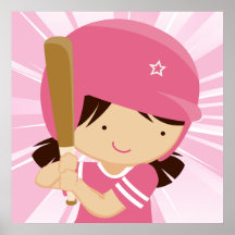 Softball Girl Batter in Pink and White Poster