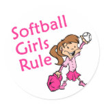 Softball Girls Rule Round Sticker