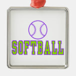 softball logo purple and green christmas ornaments