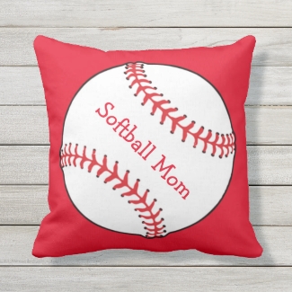 Softball Mom Red and White Outdoor Pillow