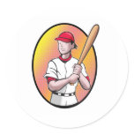 softball player with bat round sticker