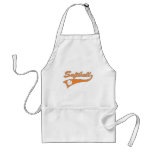 softball script text logo orange apron