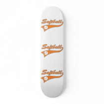 softball script text logo orange custom skate board