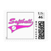 softball script text logo pink postage stamps