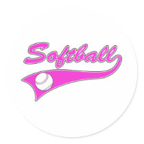 softball script text logo pink round stickers
