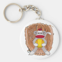 Softball Sock Monkey Keychain