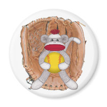 Softball Sock Monkey Refrigerator Magnet