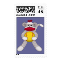 Softball Sock Monkey Postage Stamp