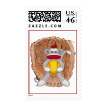 Softball Sock Monkey Postage Stamp