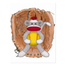 Softball Sock Monkey Postcard
