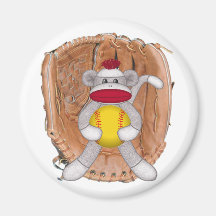 Softball Sock Monkey Refrigerator Magnet