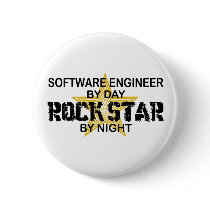 Software Engineer Rock Star by Night Pinback Buttons