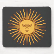 Sol de Mayo Gold Sun Face and Rays on Black Mouse Pads