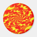 Solar Flares: Red Yellow Spiral Fractal Fridge Magnets