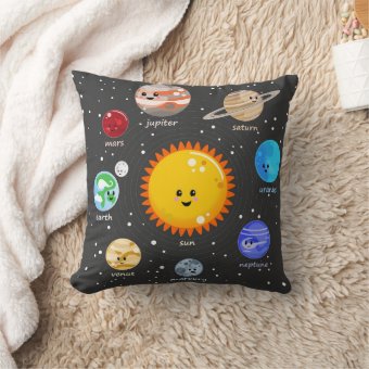 Solar System Kawaii Illustration Sun And Planets Throw Pillow Zazzle