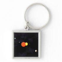 Solar system with a binary star and four planets keychain