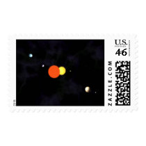Solar system with a binary star and four planets stamp