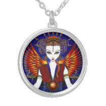 solara, sun, goddess, angel, fairy, fire, fae, faerie, faery, fantasy, symbols, singing, bowl, cymbals, scrolls, celtic, knot, work, oriental, jewelry, head, dress, wings, myka, jelina, mika, gods, goddesses, Necklace with custom graphic design